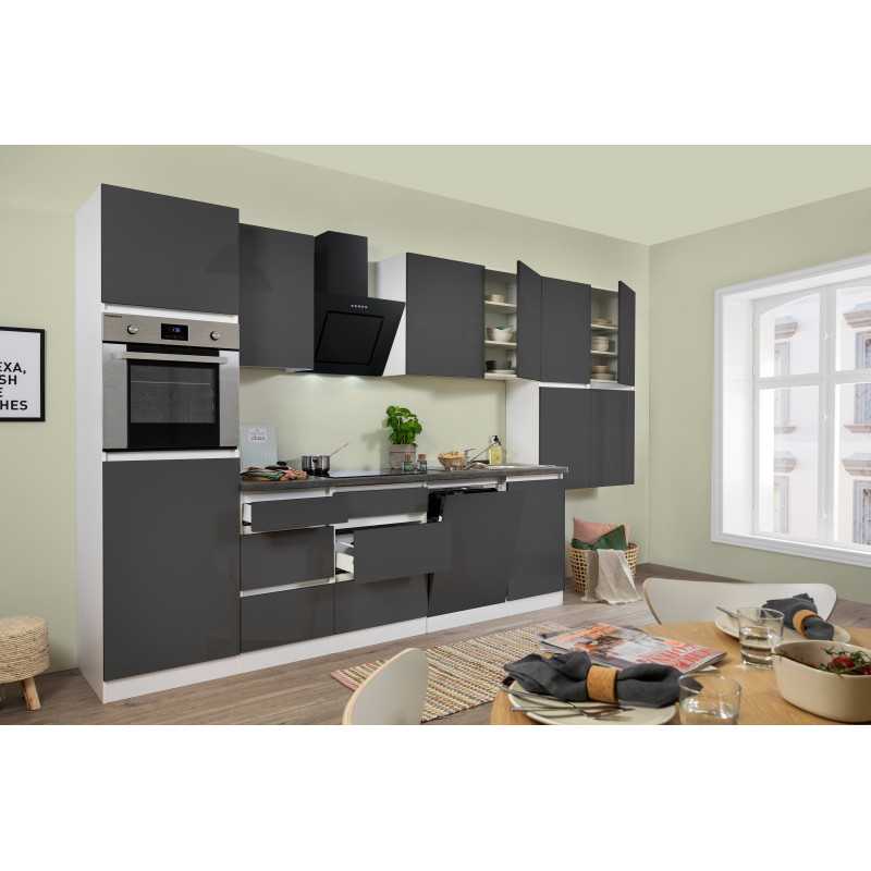 V13 - Küchenzeile Küchenblock 380cm weiss grau