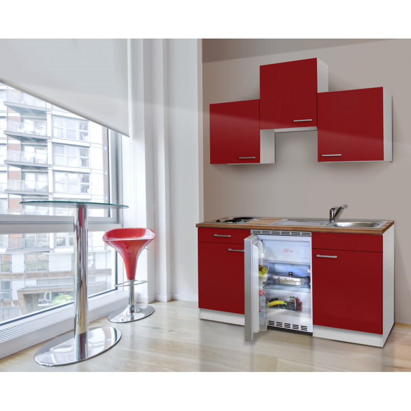 V17 - Singleküche Küchenzeile 150cm weiss rot