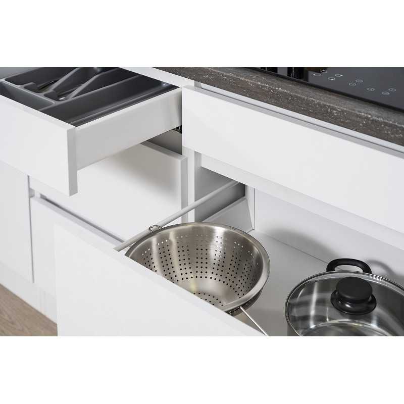V5 - Küchenzeile Küchenblock 380cm Hochglanz grau