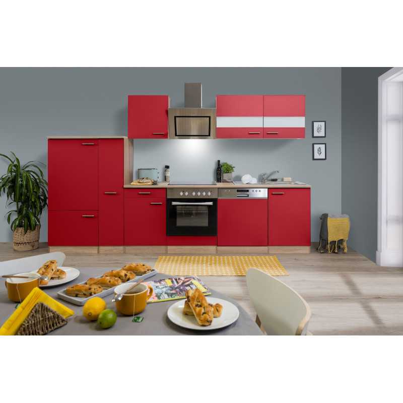V25 - Küchenzeile Küchenblock 310cm Eiche rot