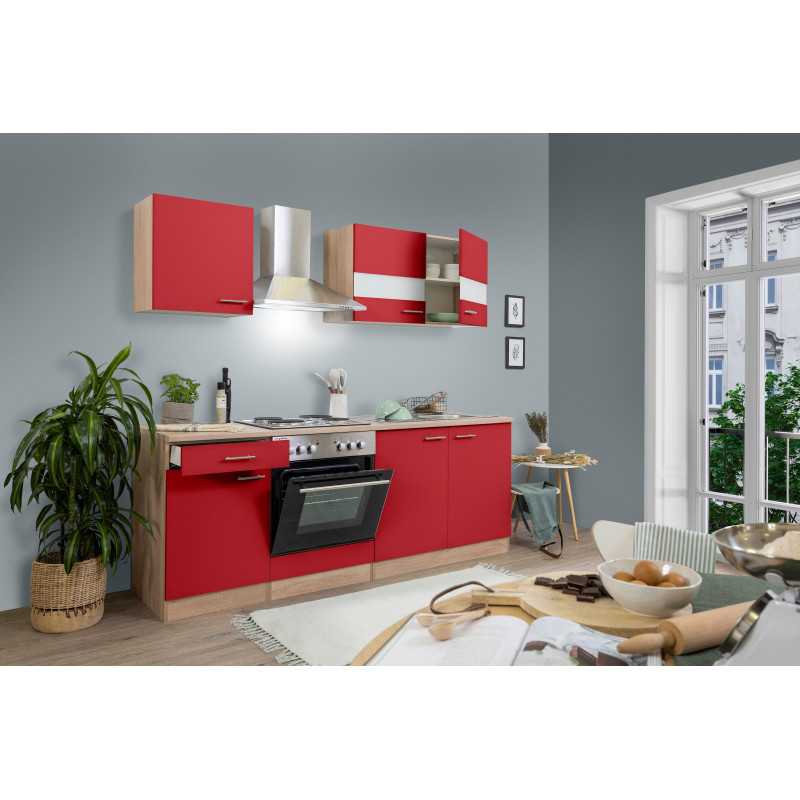 V9 - Küchenzeile Singleküche 210cm Eiche Sägerau rot