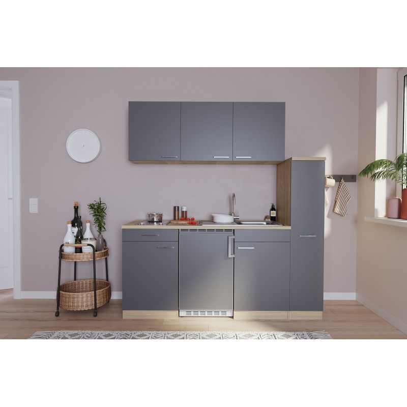 V29 - Singleküche Küchenzeile 180cm Eiche Sägerau grau