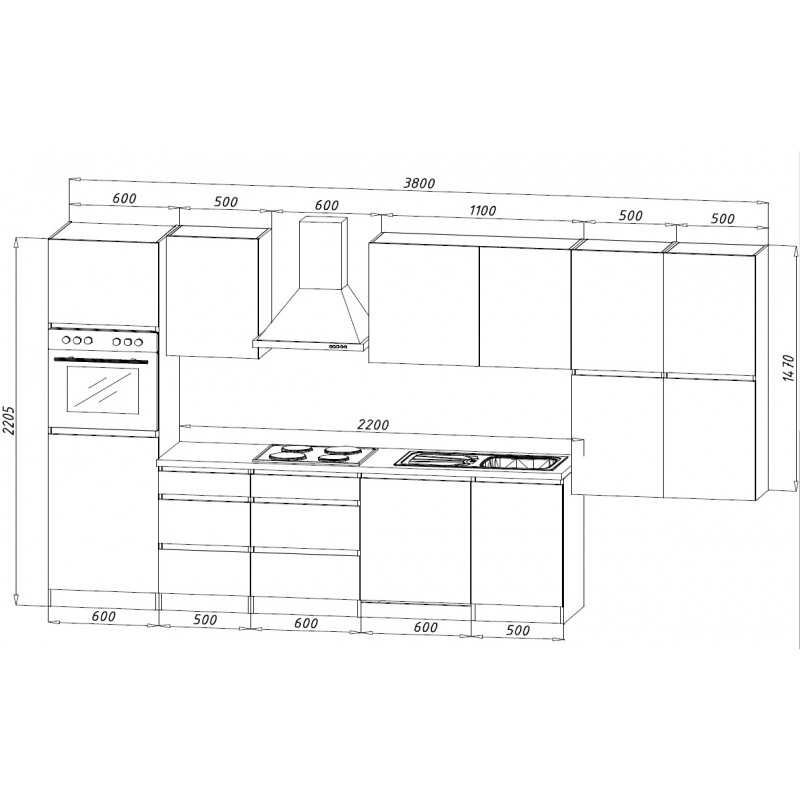 V11 - Küchenzeile Küchenblock 380cm Eiche Sonoma Matt weiss