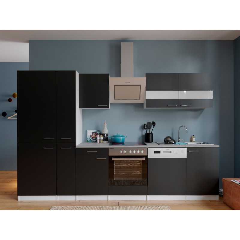 V49 - Küchenzeile Küchenblock 310cm weiss schwarz