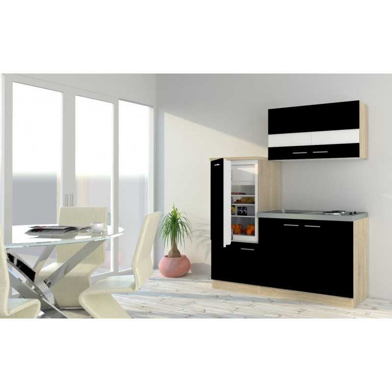 V4 - Singleküche Küchenzeile 160cm Eiche schwarz