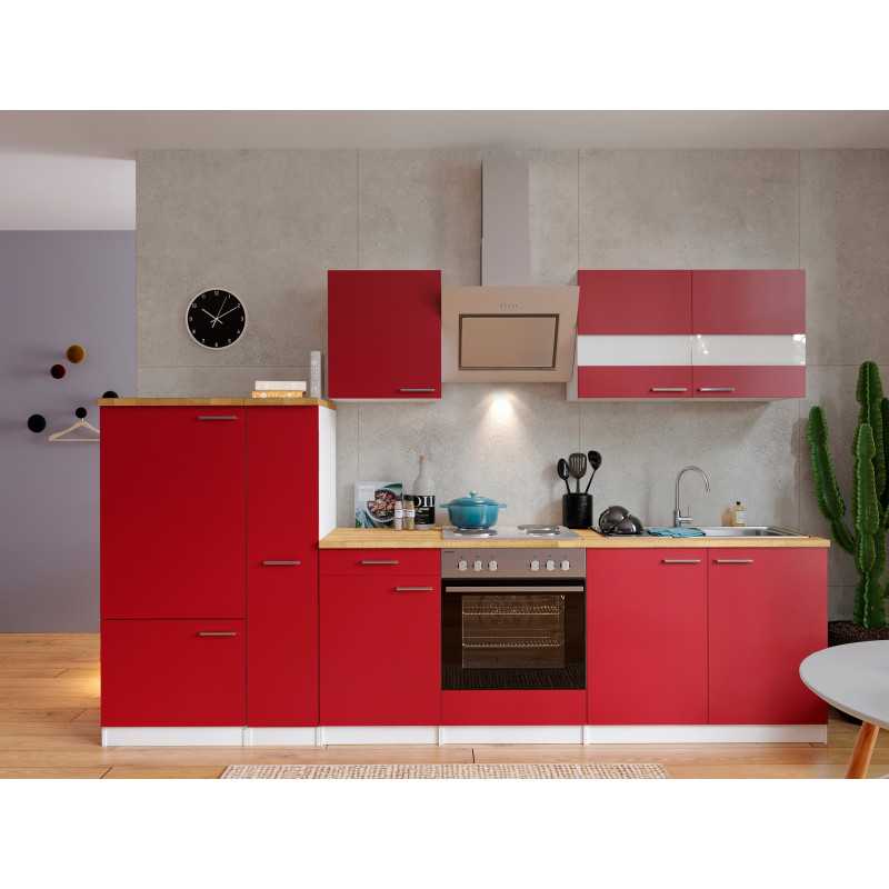 V21 - Küchenzeile Küchenblock 300cm weiss rot