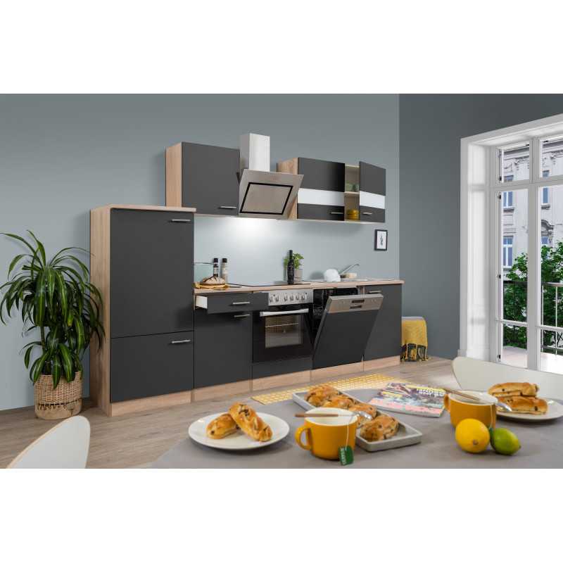 V1 - Küchenzeile Küchenblock 280cm Eiche Sonoma grau