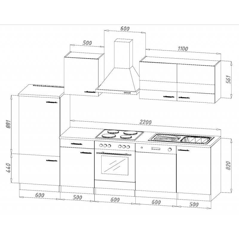 V46 - Küchenzeile Küchenblock 280cm Eiche Sägerau grau
