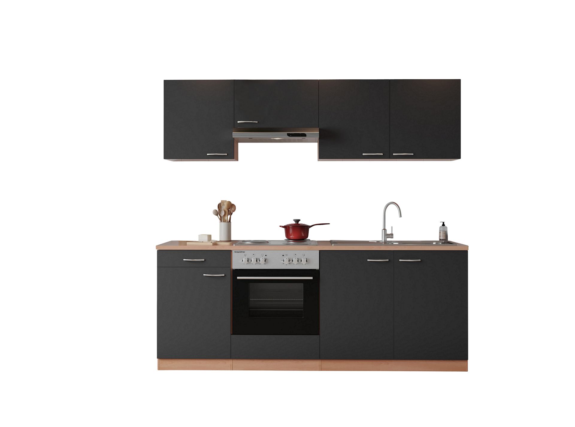 V3 - Küchenzeile Singleküche 210cm Buche grau