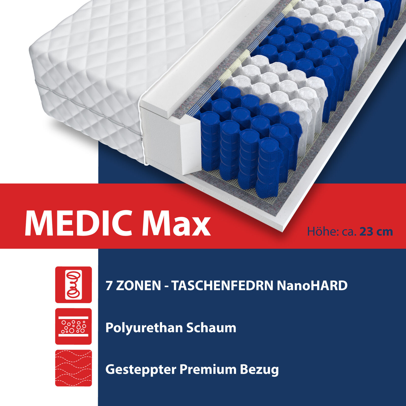 Matratze 100x200 MEDIC MAX 7 Zonen 