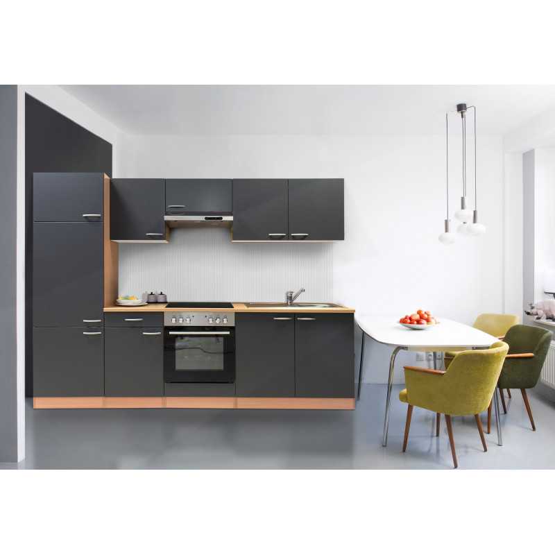 V30 - Küchenzeile Singleküche 270cm Buche grau