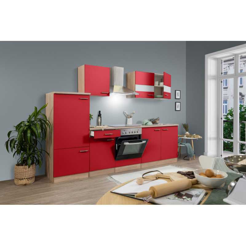 V40 - Küchenzeile Singleküche 270cm Eiche Sonoma rot
