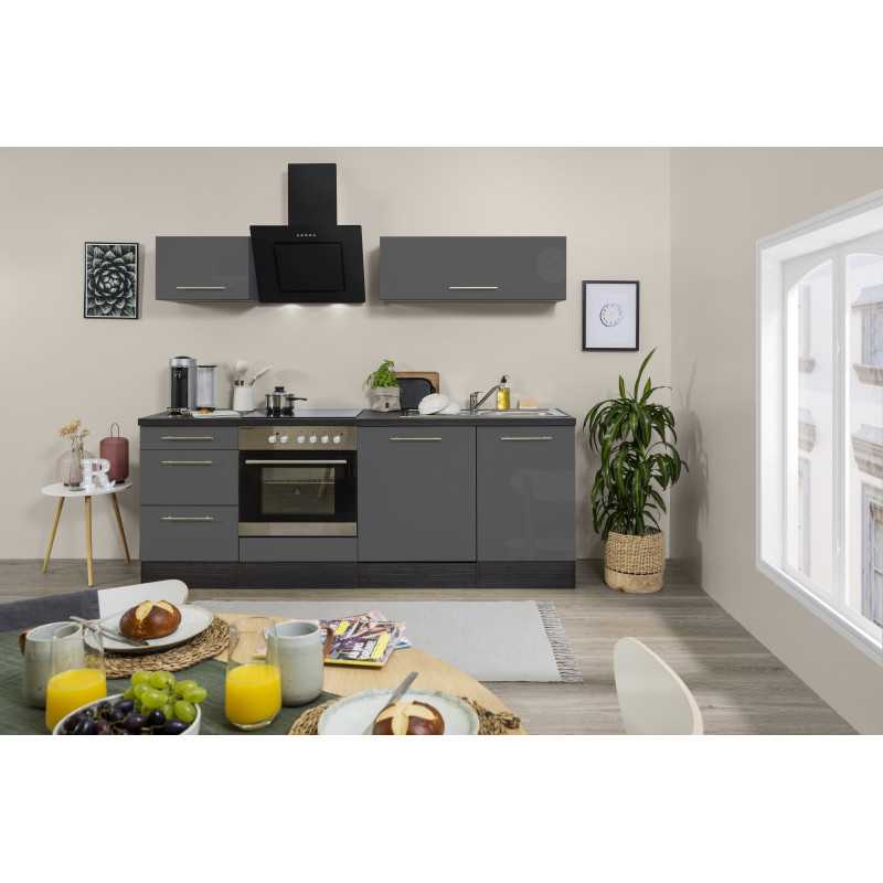 V32 - Küchenzeile Singleküche 220cm Eiche grau
