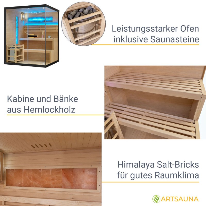 Traditionelle Sauna - Finnische Saunakabine - Salzsauna PARMA - 150x140x190cm