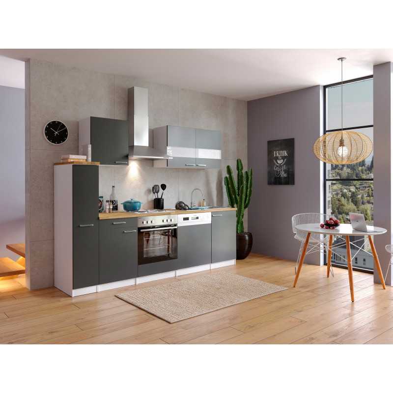 V3 - Küchenzeile Singleküche 250cm weiss grau