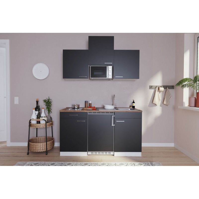 V44 - Singleküche Küchenzeile 150cm weiss schwarz