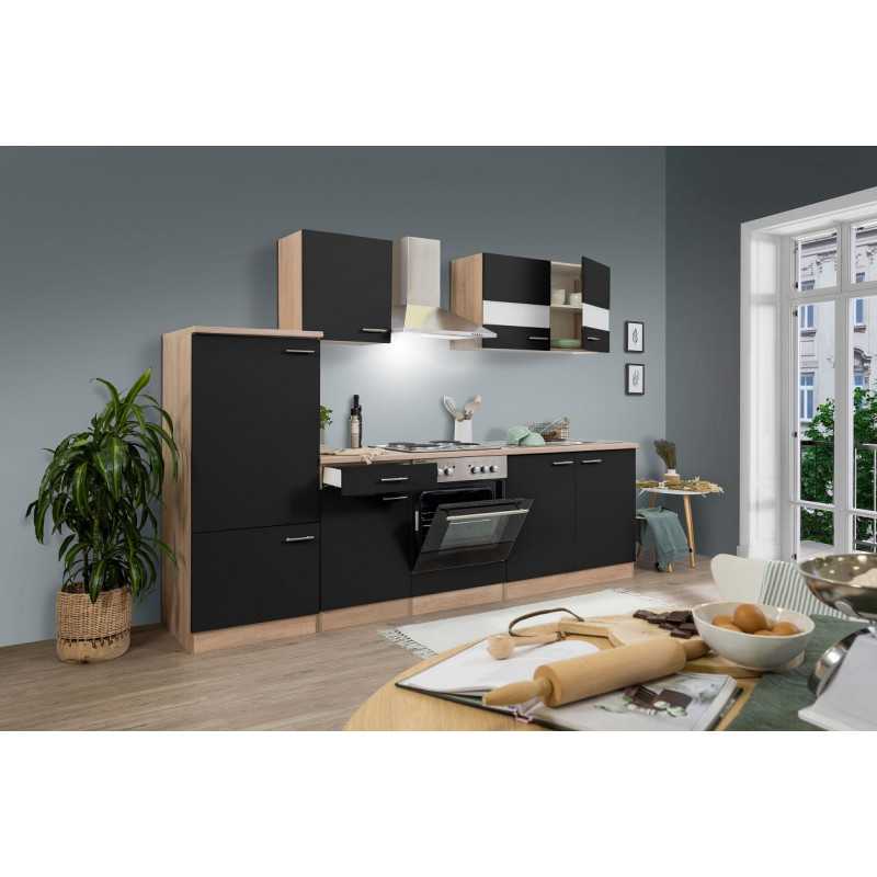 V35 - Küchenzeile Singleküche 270cm Eiche Sonoma schwarz