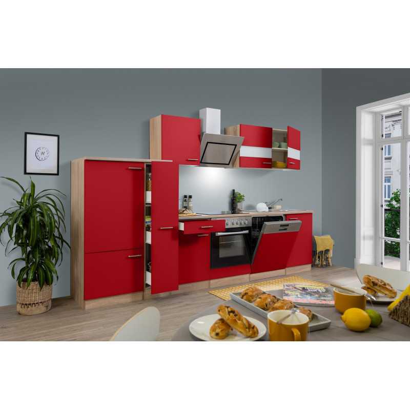 V4 - Küchenzeile Küchenblock 310cm Eiche Sonoma rot