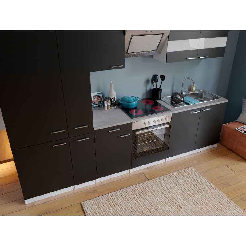 V53 - Küchenzeile Küchenblock 300cm weiss schwarz