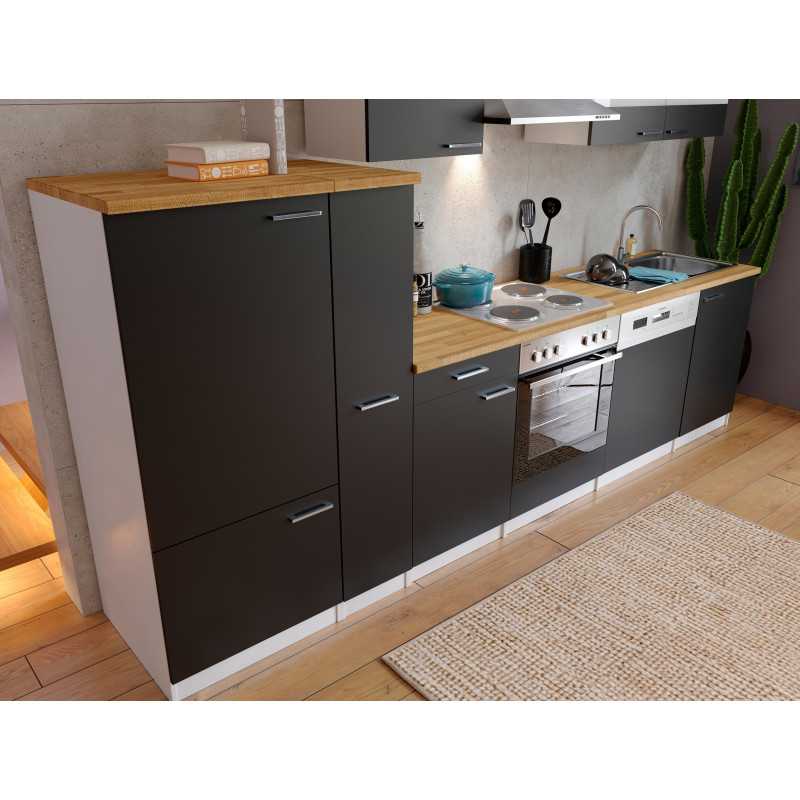 V20 - Küchenzeile Küchenblock 310cm weiss schwarz