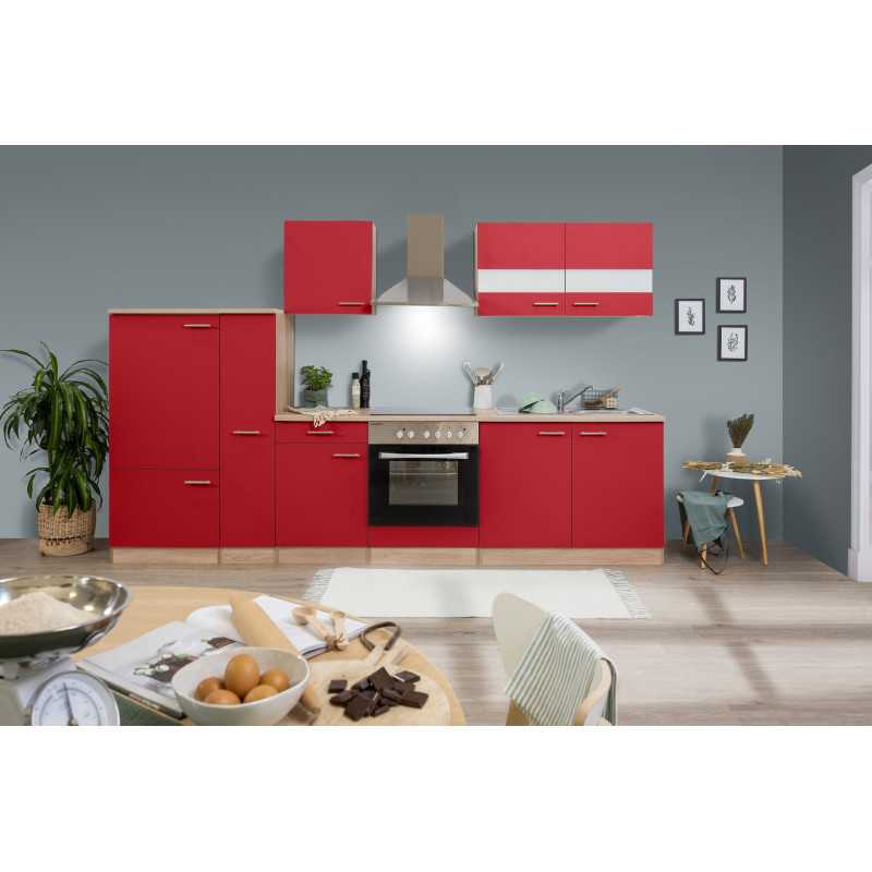 V26 - Küchenzeile Küchenblock 300cm Eiche Sägerau rot