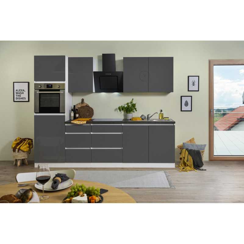 V17 - Küchenzeile Singleküche 270cm grau Hochglanz