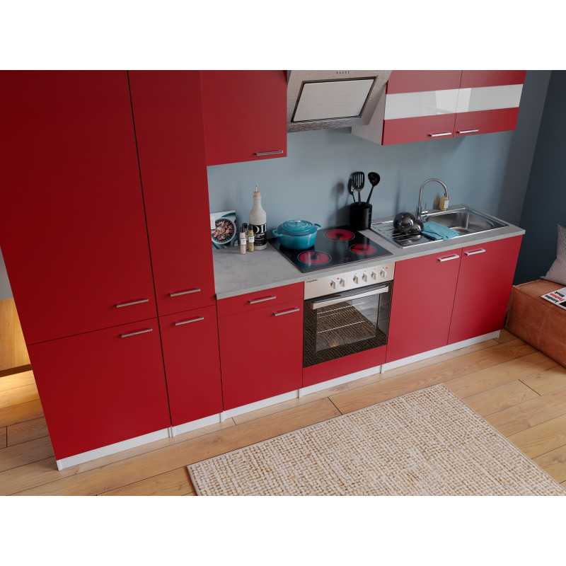 V51 - Küchenzeile Küchenblock 300cm weiss rot