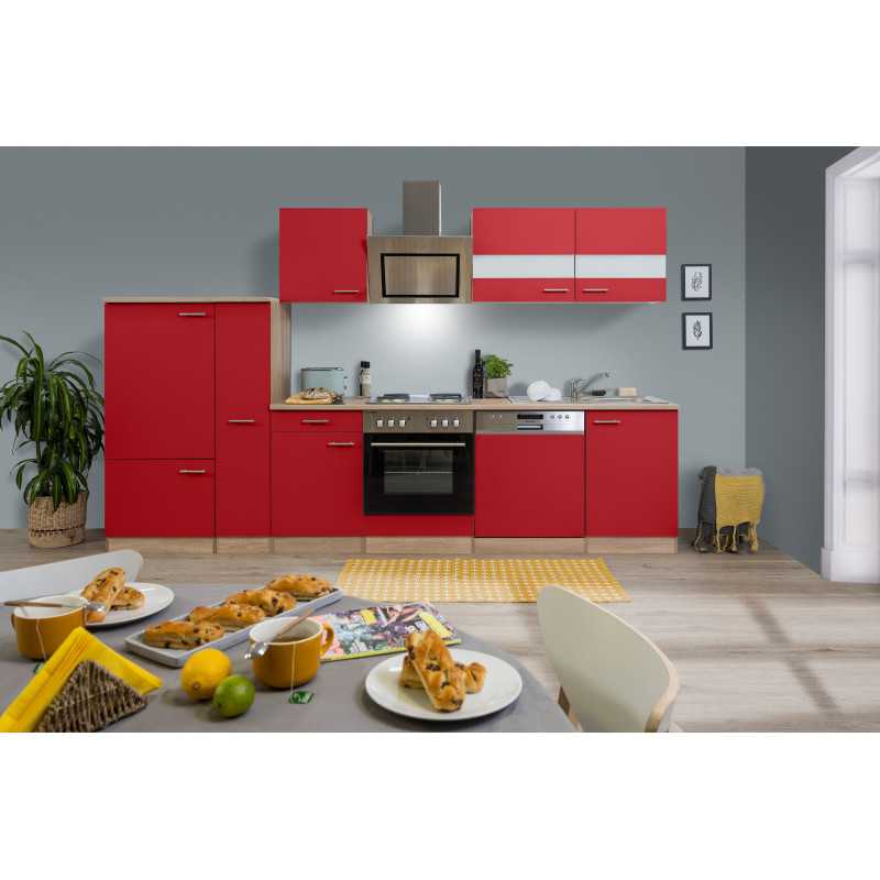 V12 - Küchenzeile Küchenblock 310cm Eiche rot