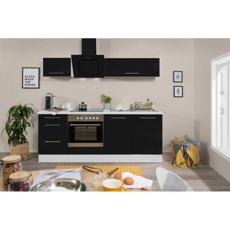 V39 - Küchenzeile Singleküche 210cm weiss schwarz