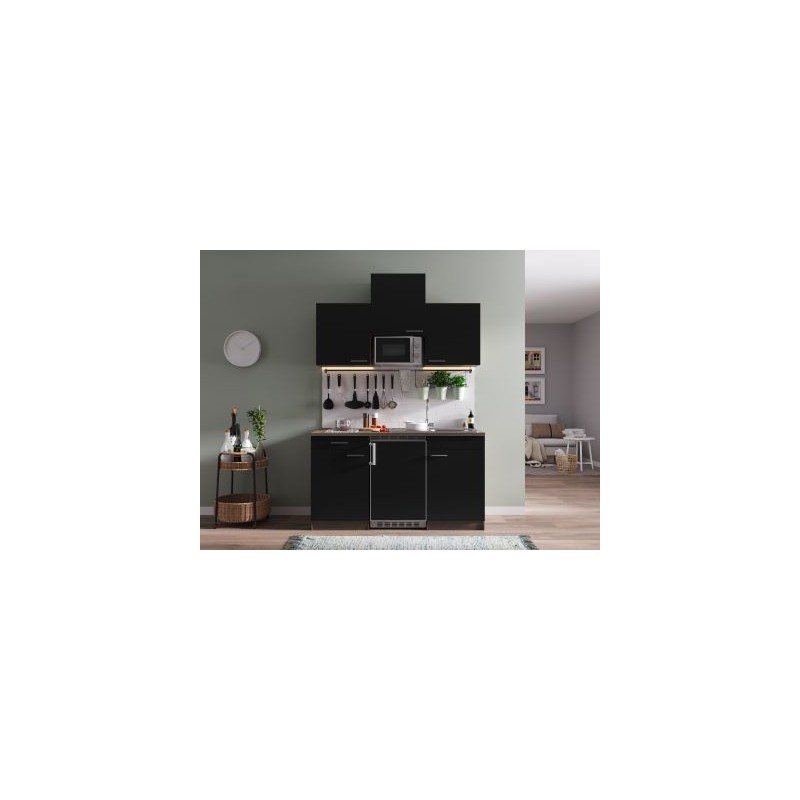 V51 - Singleküche Küchenzeile 150cm Eiche York schwarz