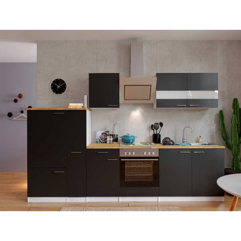 V22 - Küchenzeile Küchenblock 300cm weiss schwarz