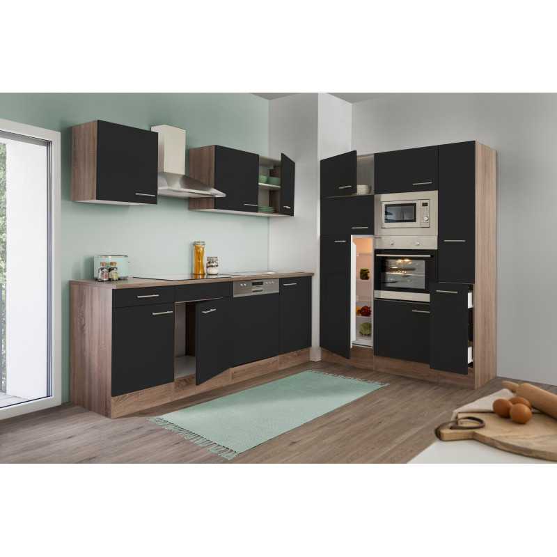 V21 - Küchenzeile Küchenblock 370cm Eiche York schwarz