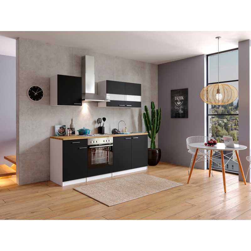 V13 - Küchenzeile Singleküche 210cm weiss schwarz