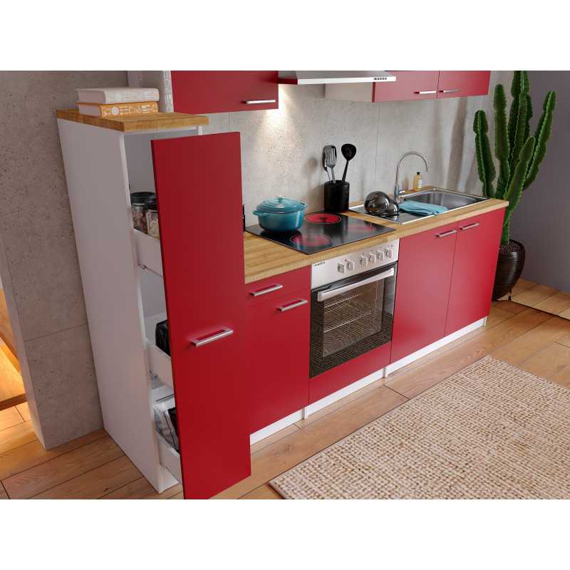 V13 - Küchenzeile Singleküche 240cm weiss rot