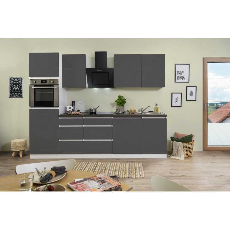 V15 - Küchenzeile Küchenblock 280cm Hochglanz grau