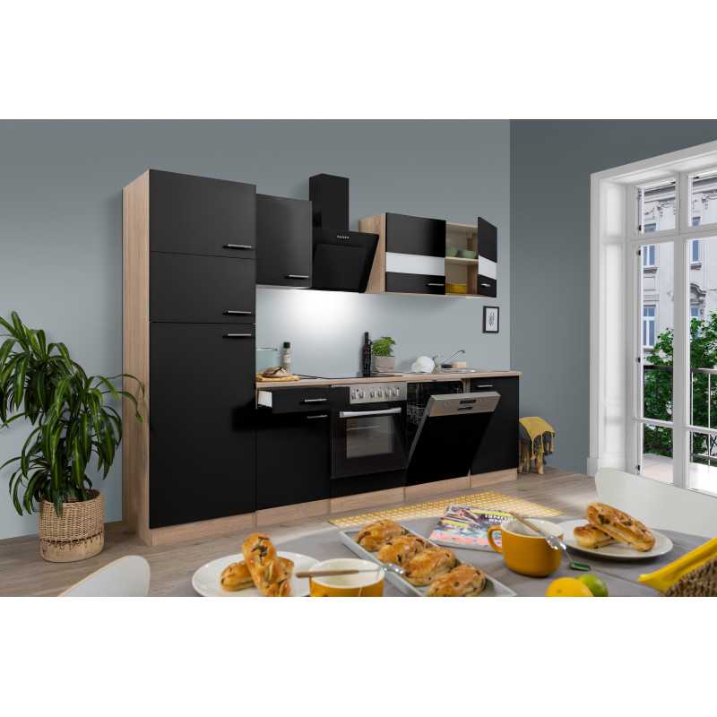 V50 - Küchenzeile Küchenblock 280cm Eiche Sägerau schwarz