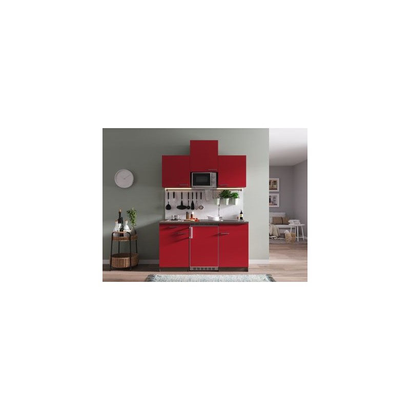 V49 - Singleküche Küchenzeile 150cm Eiche York rot