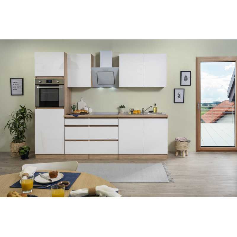 V16 - Küchenzeile Singleküche 270cm Eiche Sonoma weiss Glanz