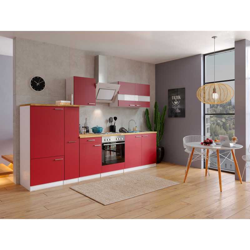 V21 - Küchenzeile Küchenblock 300cm weiss rot