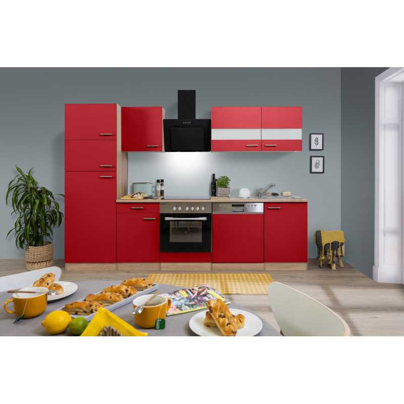 V52 - Küchenzeile Küchenblock 280cm Eiche Sägerau rot