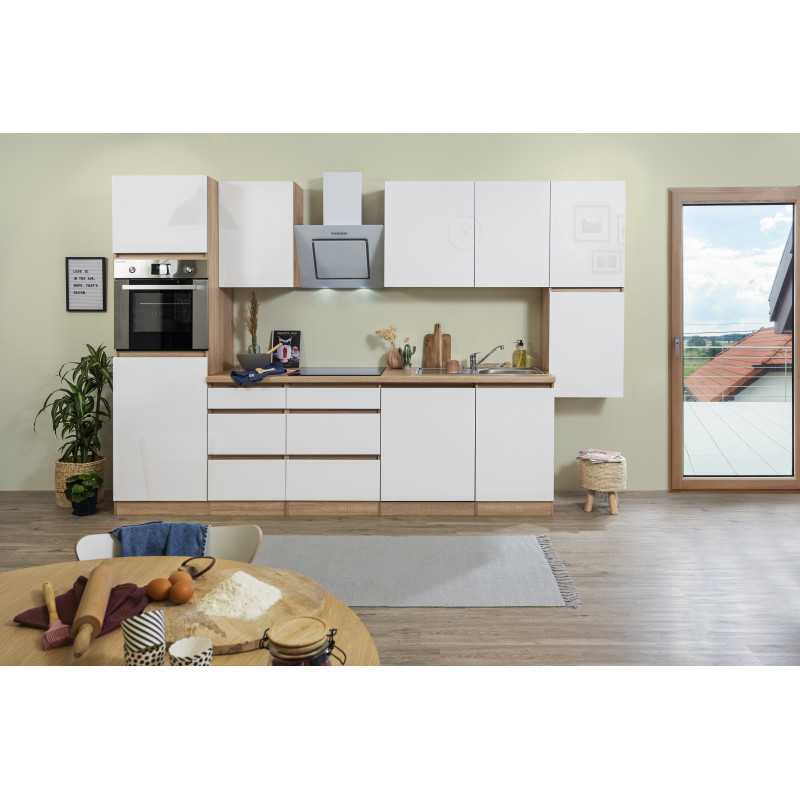 V26 - Küchenzeile Küchenblock 330cm Eiche Sonoma weiss