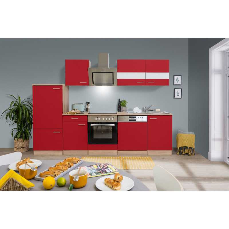 V37 - Küchenzeile Küchenblock 280cm Eiche Sägerau rot