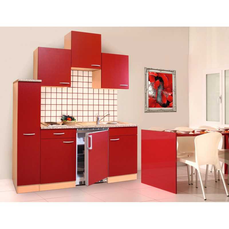 V3 - Singleküche Küchenzeile 180cm Buche rot
