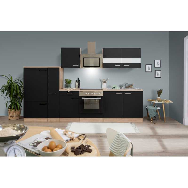 V33 - Küchenzeile Küchenblock 300cm Eiche Sonoma schwarz