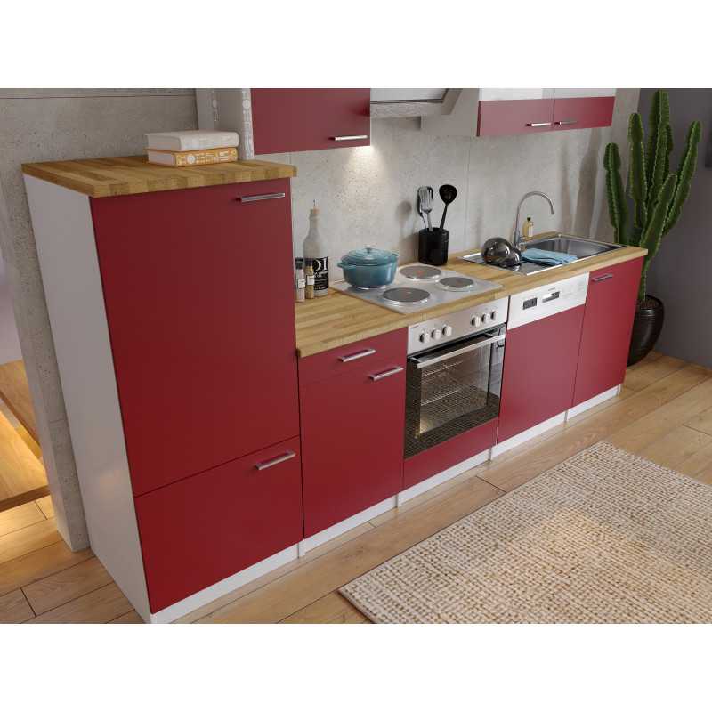 V31 - Küchenzeile Küchenblock 280cm weiss rot