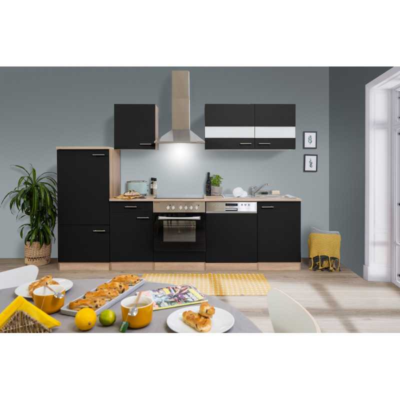 V32 - Küchenzeile Küchenblock 280cm Eiche Sägerau schwarz