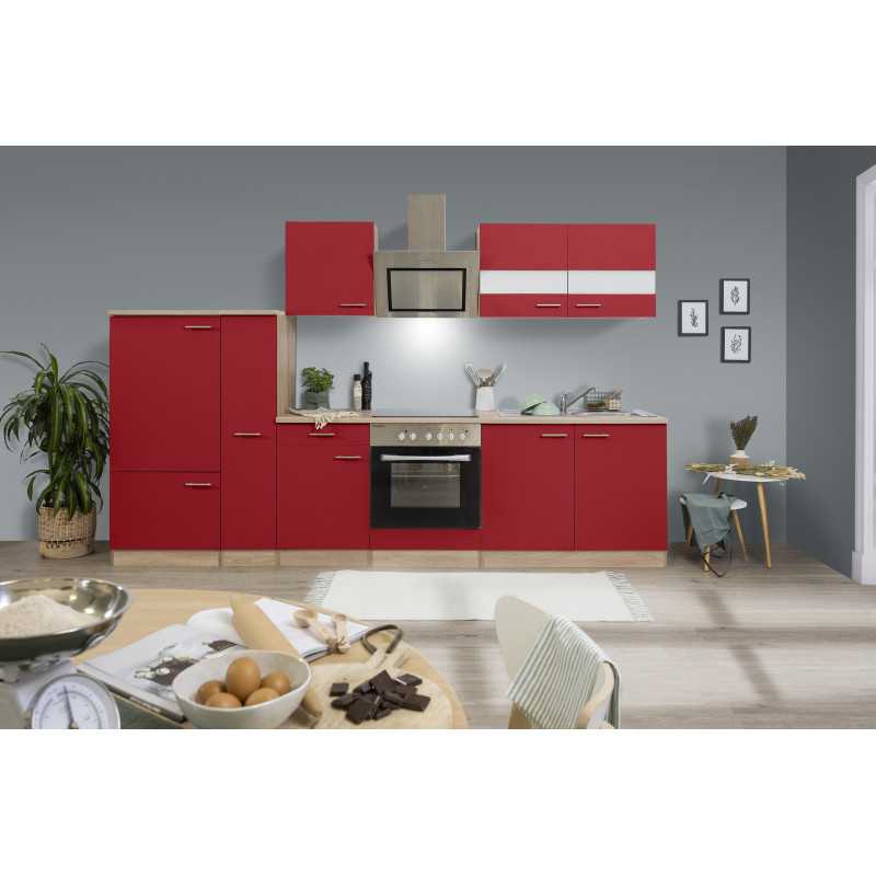 V31 - Küchenzeile Küchenblock 300cm Eiche Sonoma rot