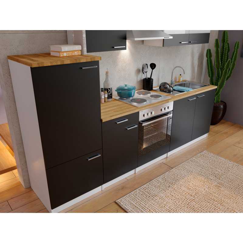 V36 - Küchenzeile Singleküche 270cm weiss schwarz