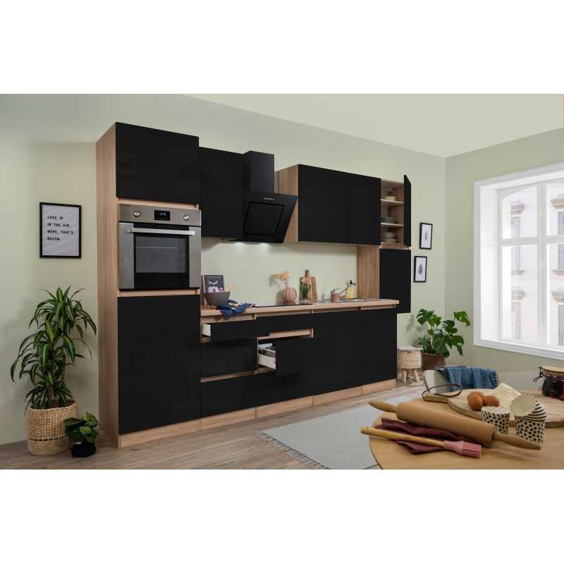 V6 - Küchenzeile Küchenblock 330cm Eiche Sonoma schwarz