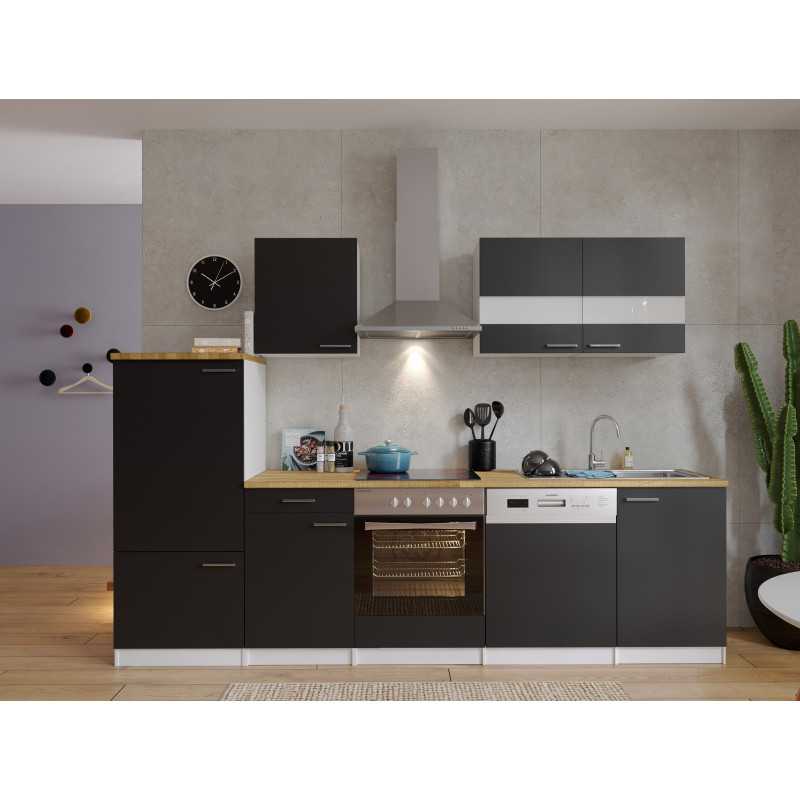 V41 - Küchenzeile Küchenblock 280cm weiss schwarz